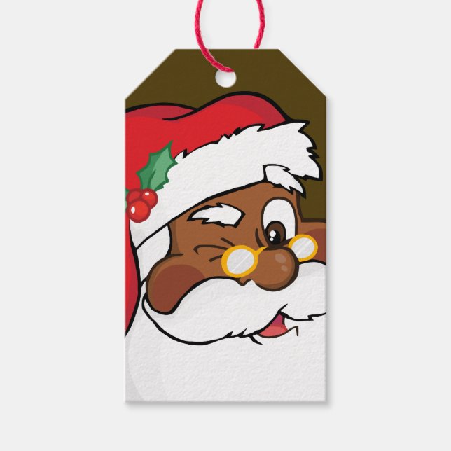 Étiquette cadeau papier noir Père Noël noir (Devant)