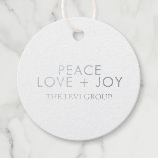 Étiquette-cadeau Peace Loy Typographie Cercle de Noël Argent (Devant)