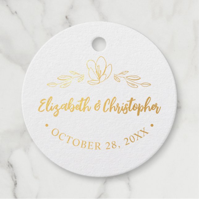 Étiquette-cadeau Personnalisé Chic Floral feuille Mariage (Devant)