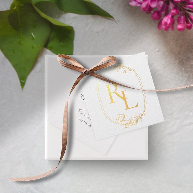 Étiquette-cadeau Plutôt Or & Vert Mariage Monogramme Initiales (Créateur téléchargé)