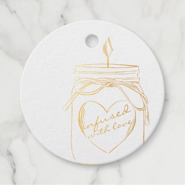 Étiquette-cadeau Pot Mason imprégné d'amour merci feuille métallisé (Devant)