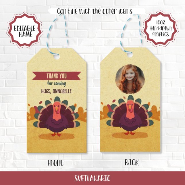 Étiquette cadeau pour enfant dinde de Thanksgiving (Créateur téléchargé)