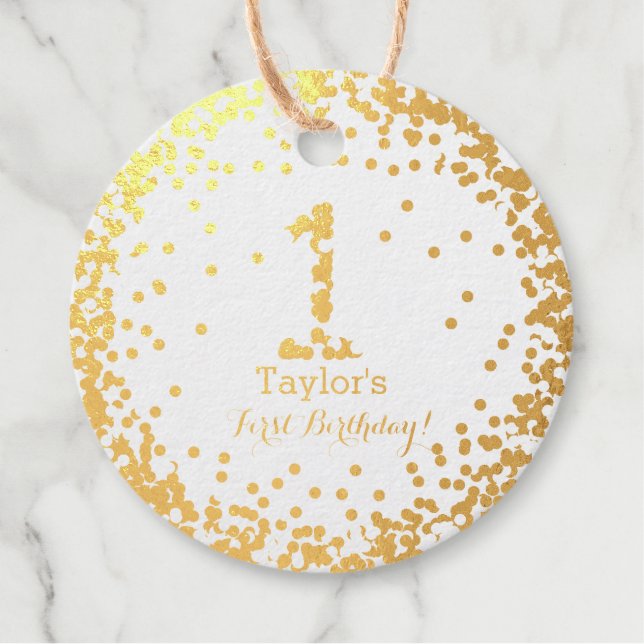 Étiquette-cadeau Premier anniversaire 1er anniversaire, numéro un O (Devant)