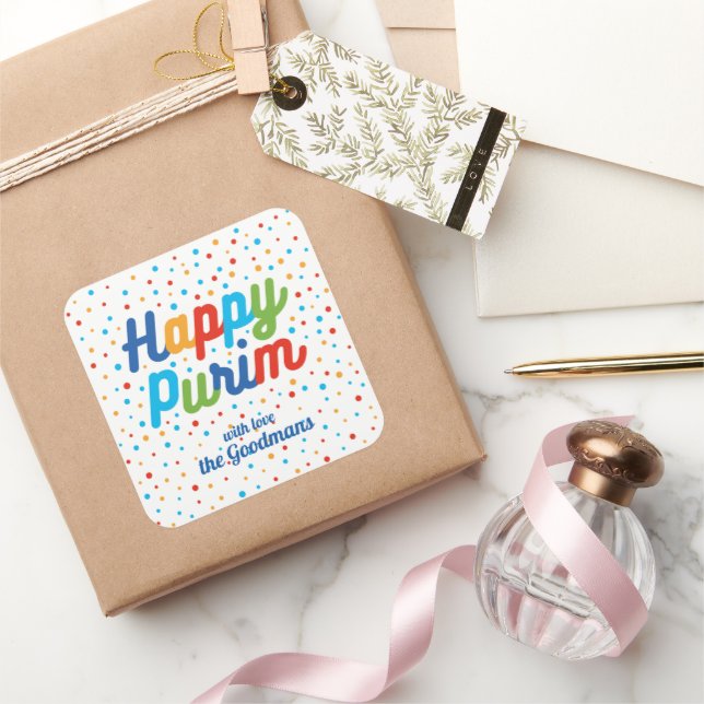 Étiquette cadeau Purim Carré personnalisé (Cadeaux)