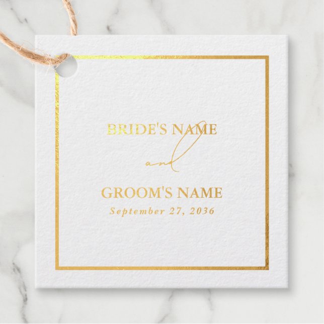 Étiquette-cadeau Real Gold Foil Moderne Blanc & Mariage Or (Devant)