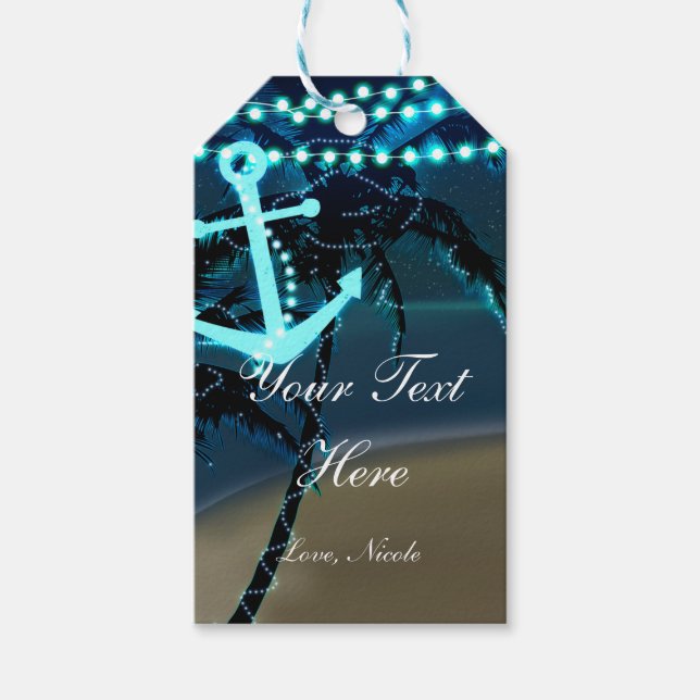 Étiquette Cadeau Rustique Plage à l'Ancre Palmiers (Devant)