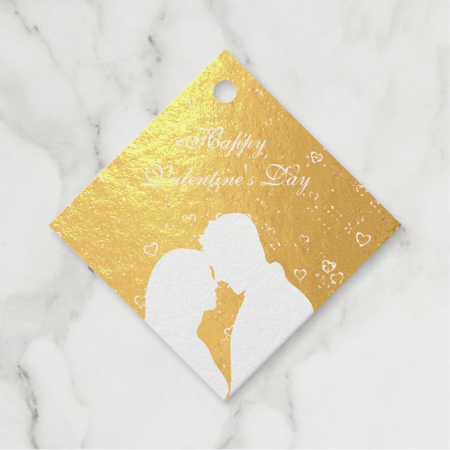 Étiquette-cadeau Silhouette de couple sur rouge (Devant)