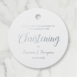 Étiquette-cadeau Silver Foil Christening Baby fille Merci
