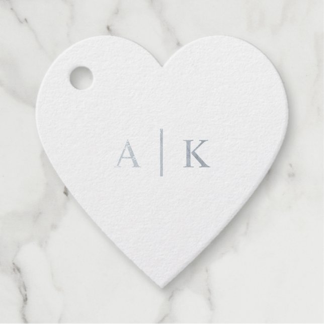 Étiquette-cadeau Simple Mariage Monogramme Real Silver Foil Heart (Devant)