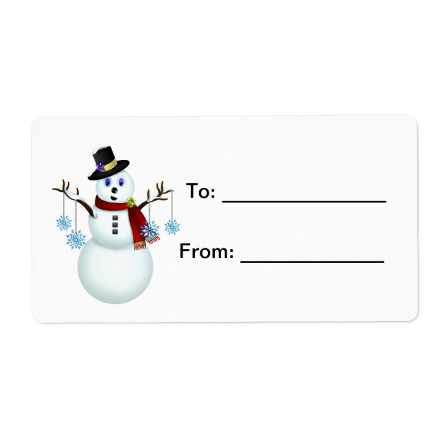 Étiquette cadeau Snowman avec Snowflakes (Devant)