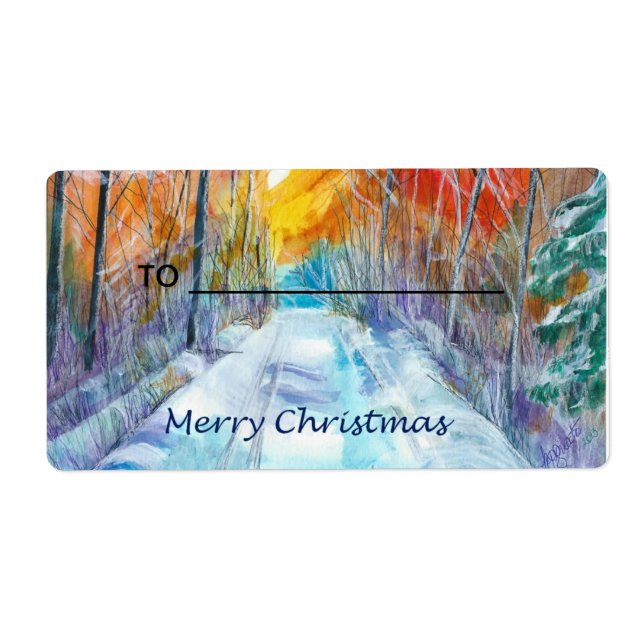 Étiquette cadeau Snowy Road (Devant)