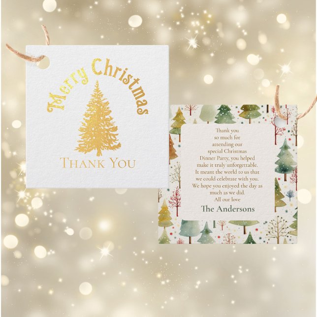 Étiquette-cadeau Soirée de Noël Elégante Forêt d'Or Pine Tree (Créateur téléchargé)