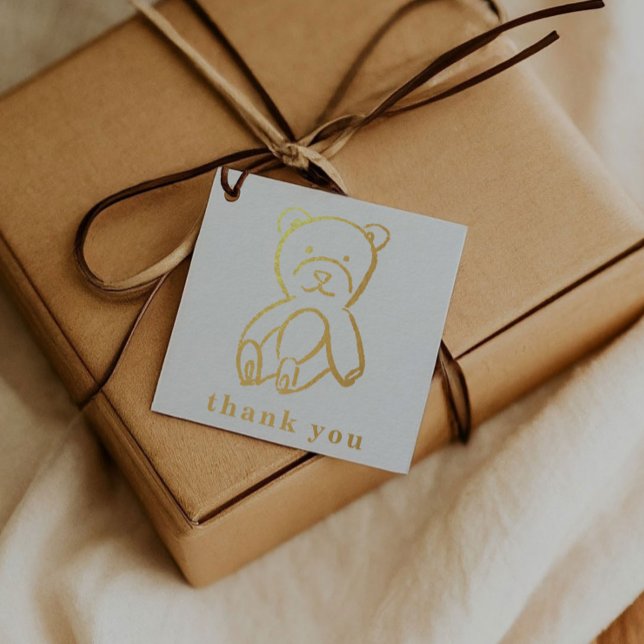 Étiquette-cadeau Teddy Bear Nouveau-né Illustration Baby shower Or (Teddy Bear Newborn Illustration Baby Shower Gold Foil Favor Tags)