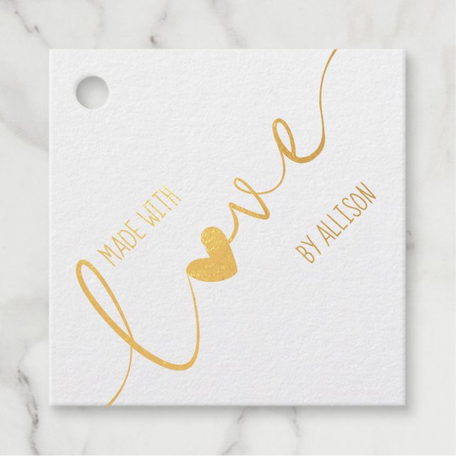 Étiquette-cadeau Typographie Argent ou Gold Script faite avec amour (Devant)