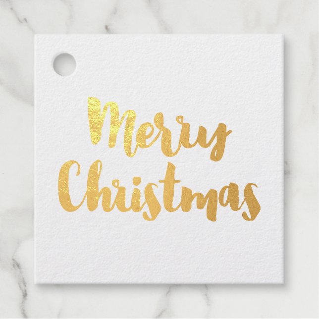 Étiquette-cadeau Typographie moderne Joyeux Noël véritable feuille  (Devant)