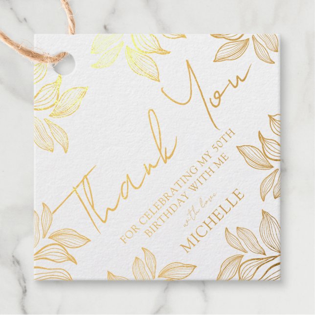 Étiquette-cadeau Typographie Or Merci de luxe & Foliage (Devant)