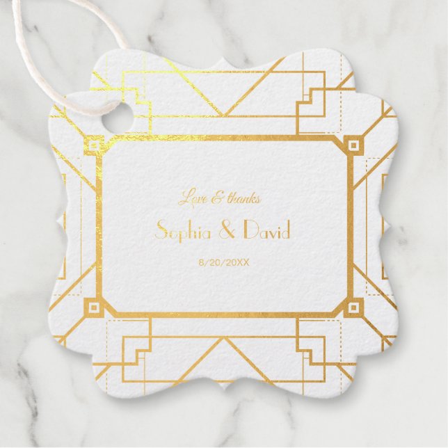Étiquette-cadeau Unique Gold Black Great Gatsby Art Déco Mariage (Devant)