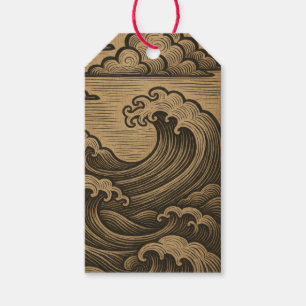 ÉTIQUETTE CADEAU VAGUES ET NUAGES JAPONAIS EN NEUT