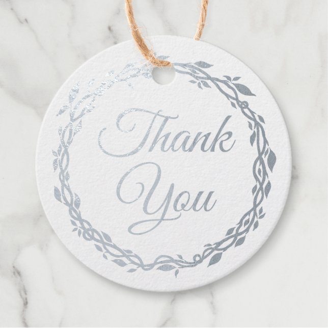 Étiquette-cadeau Woodsy Elegance Mariage double face Argent huile (Devant)
