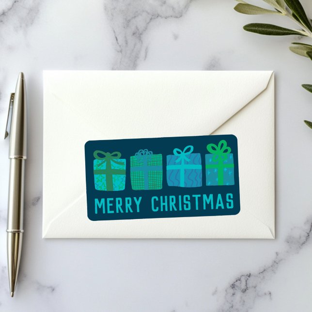 Étiquette Cadeaux De Vacances Joli Joyeux NOËL dessiné à la  (Holiday Gifts Cute Hand-drawn MERRY CHRISTMAS Custom Green Blue Sticker
)