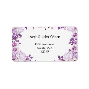 Étiquette Cadre cardiaque Purple Lavender Rose Mariage