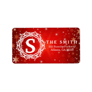 Étiquette Cadre décoratif Monogramme Feu de neige rouge Noël