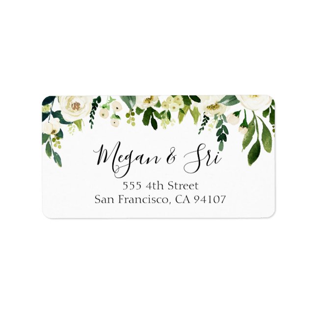Étiquette Calligraphie Blanc Floral Mariage (Devant)