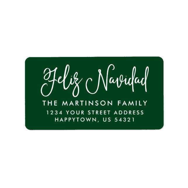 Étiquette Calligraphie Feliz Navidad Green Adresse (Devant)
