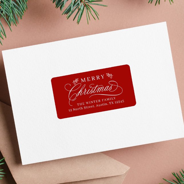 Étiquette Calligraphie romantique Noël Retour Adresse Rouge (Créateur téléchargé)