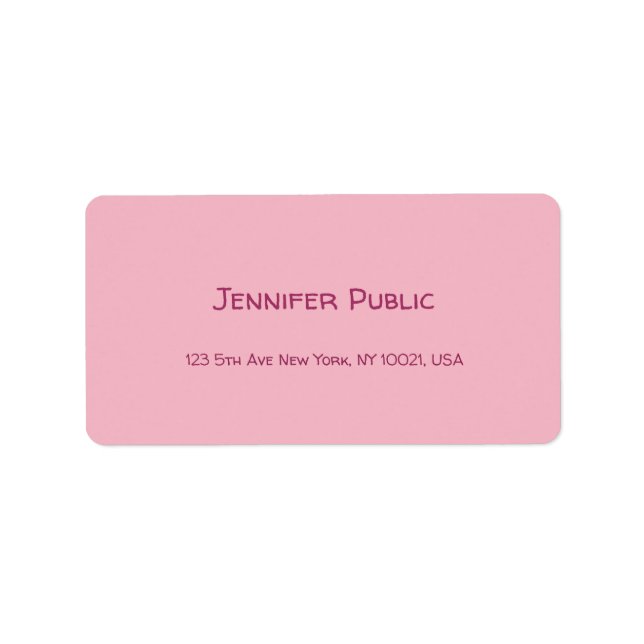 Étiquette Calligraphie Script Texte Élégant Pink Plain Moder (Devant)