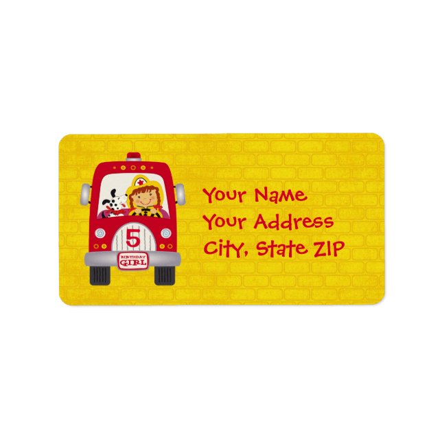 Étiquette Camion d'incendie Fille d'anniversaire v1 (Devant)