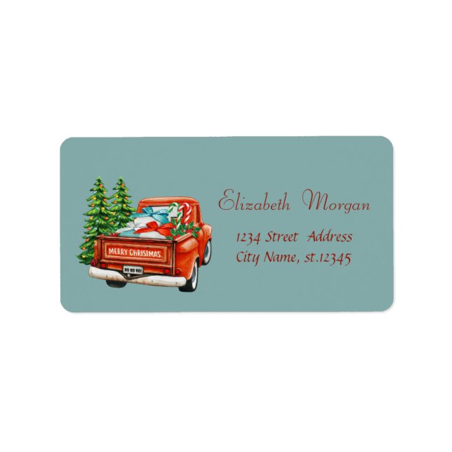 Étiquette Camion Rouge Sapin de Noël (Devant)