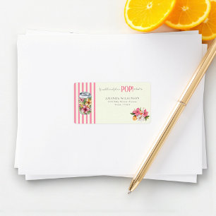 Étiquette Canette de soda floral Rayure rose motif floral