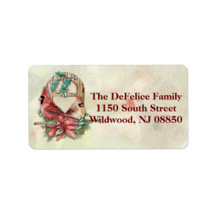 Étiquette Cardinaux d'hiver Paire avec Poinsettia