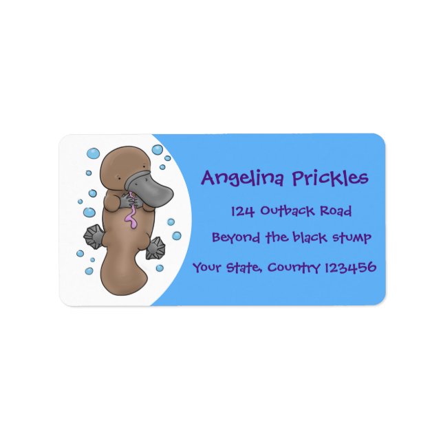 Étiquette Caricature de platypus bébé très heureuse (Devant)