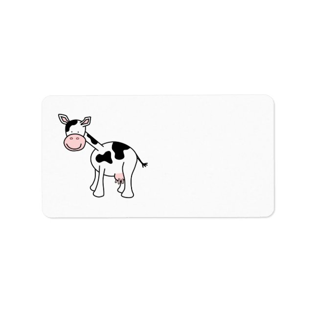 Étiquette Caricature de vache noire et blanche. (Devant)