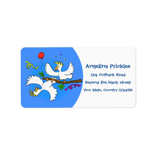 Étiquette Caricature d'oiseaux de cockatoo amusante (Devant)