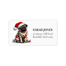 Carlin Aquarelle mignonne Chien voeux de Noël