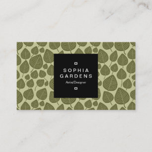 Étiquette carré 01a - motif feuille 02 - Olive Sha