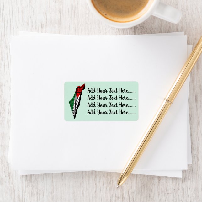 Étiquette Carte de Palestine avec drapeau et Motif Keffiyeg (En situation)