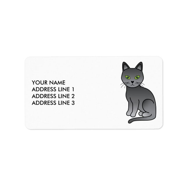 Étiquette Cartographie bleu russe Cute Chat et texte personn (Devant)