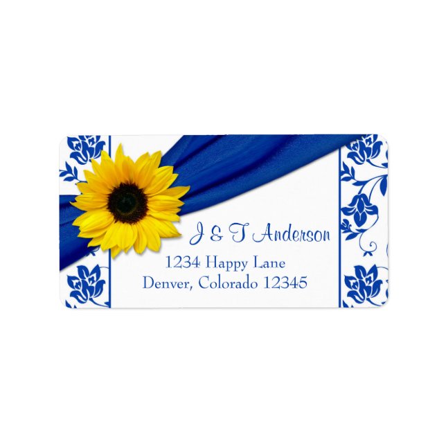 Étiquette Carton de réponse de mariage en damassé bleu royal (Devant)