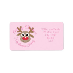 Étiquette Cartoon de Noël joli Reindeer Girly rose nouveauté