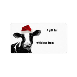 Étiquette Casquette de Père Noël de vache à Joyeux Noël
