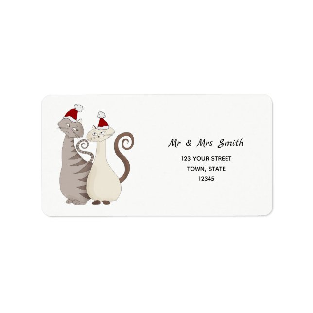Étiquette Cat Couple Christmas Adresse de retour (Devant)