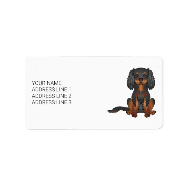Étiquette Cavalier King Charles Spaniel noir et feu & Texte (Devant)
