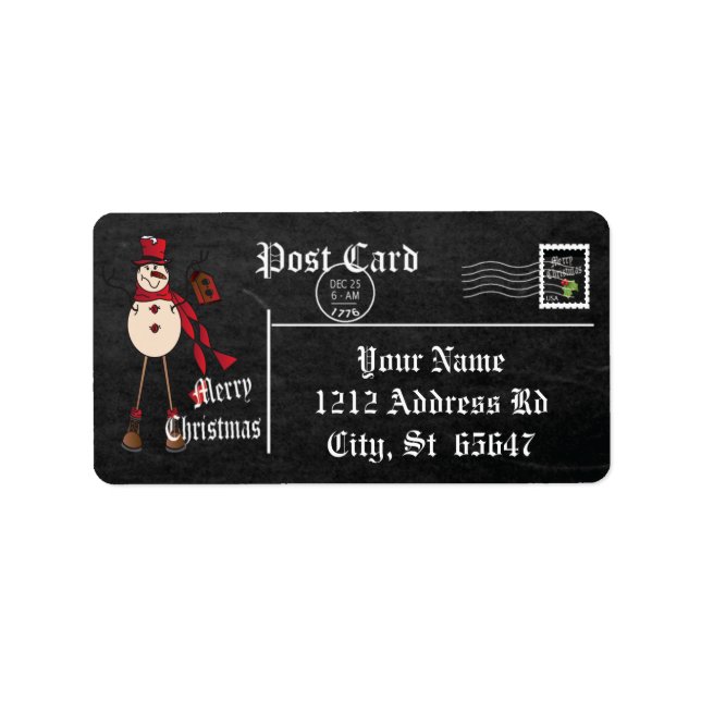 Étiquette Chalboard Style Snowan (Devant)