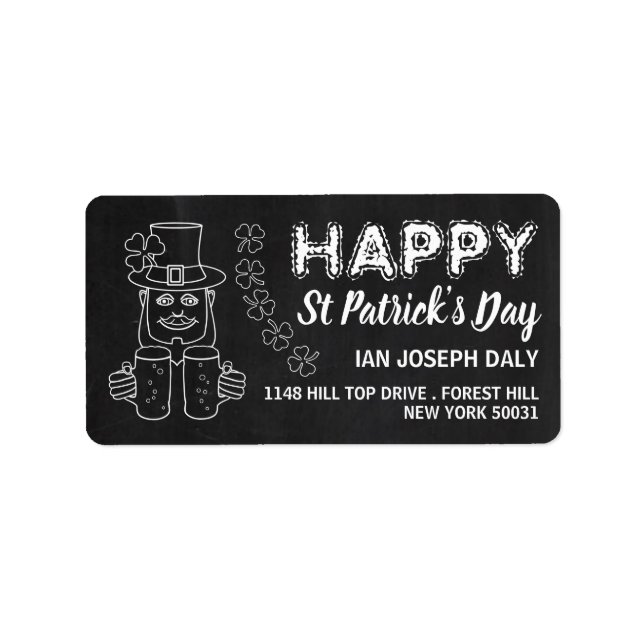 Étiquette Chalkboard Leprechaun, Saint Patrick's Day (Devant)