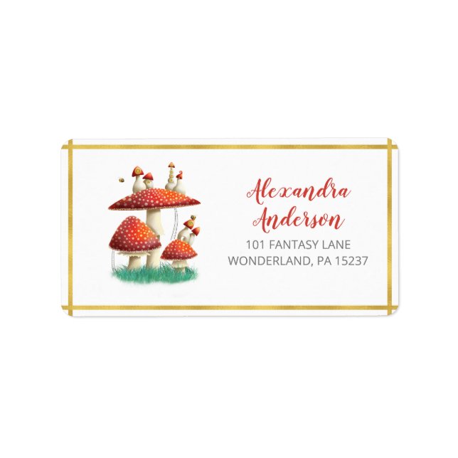 Étiquette Champignons et abeilles en feuille d'or, adresse b (Devant)