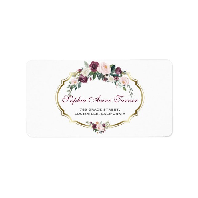 Étiquette Charming or Bourgogne Blush Floral Mariage (Devant)